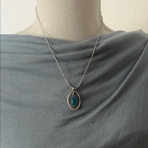 Lucky Brand Silver Necklace with Teal Oval Pendant - Women Jewelry